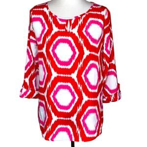 Peach Love California 3/4 Sleeve Patterned Top SzM